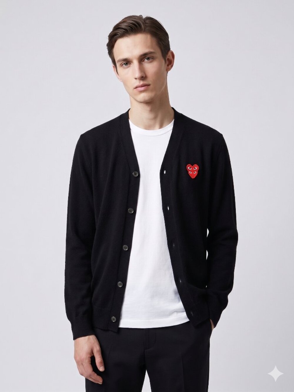 Comme des Garçons PLAY Double Heart Wool Cardigan Black Men's Size L CDG